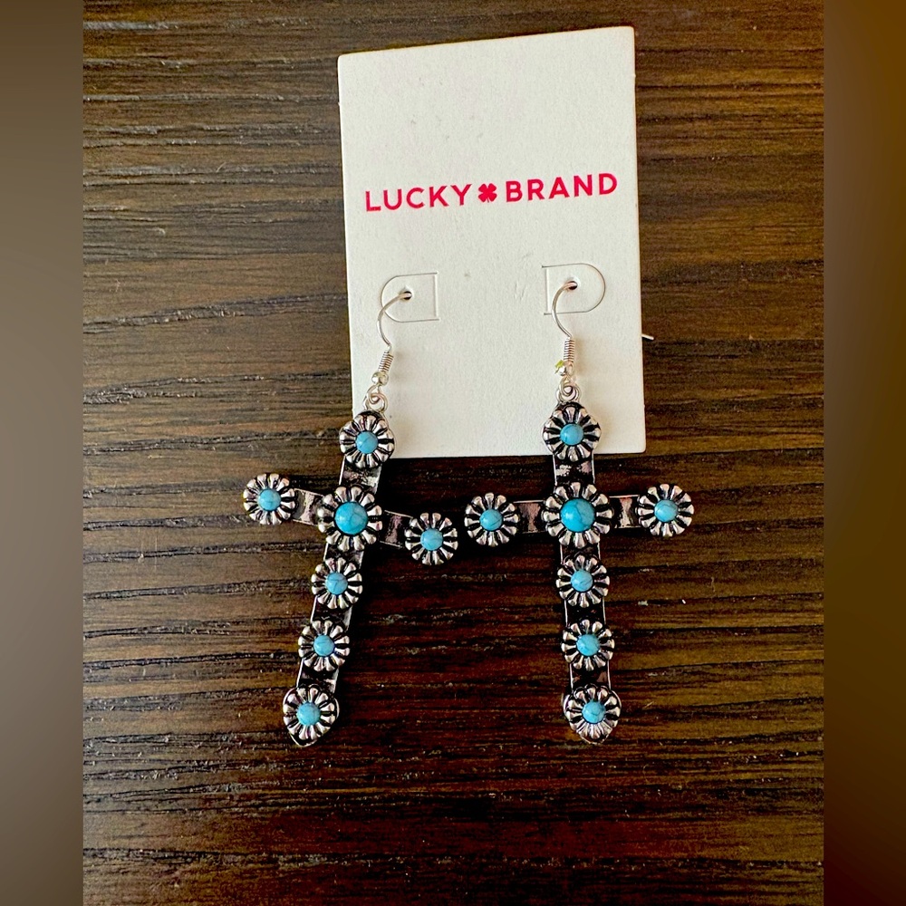 NEW Lucky Brand silver cross earrings